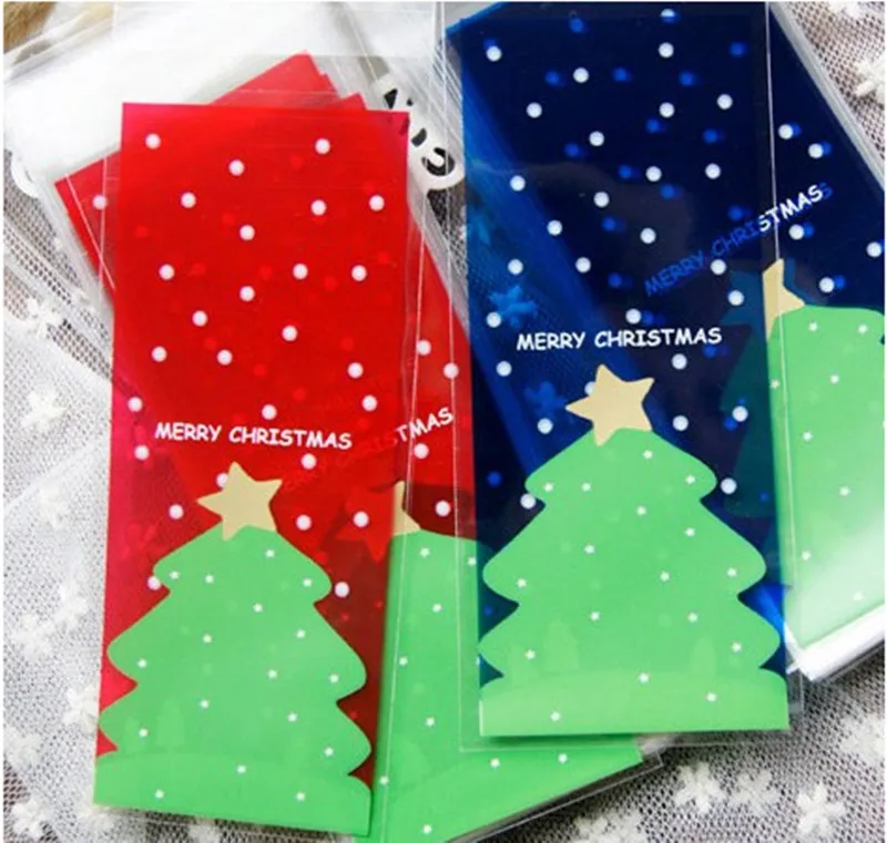 50 шт./лот рождественские пакеты для печенья прозрачные красные синие