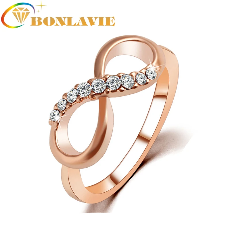 Новый дизайн 8 Форма розовое золото цвет кольца с кристаллами из страз вечность