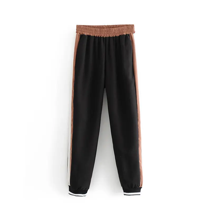 

Women's suit autumn fashion women's hooded head color matching loose sweater elastic high waist Slim beam trousers two-piece