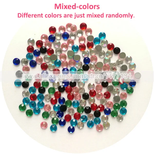 Mixed Colors Высокое качество 4, 5, 6, 7, 8, 10 мм круглые акриловые стразы с плоской задней поверхностью, стразы для дизайна ногтей, рукоделие, украшение - Цвет: Mixed Colors