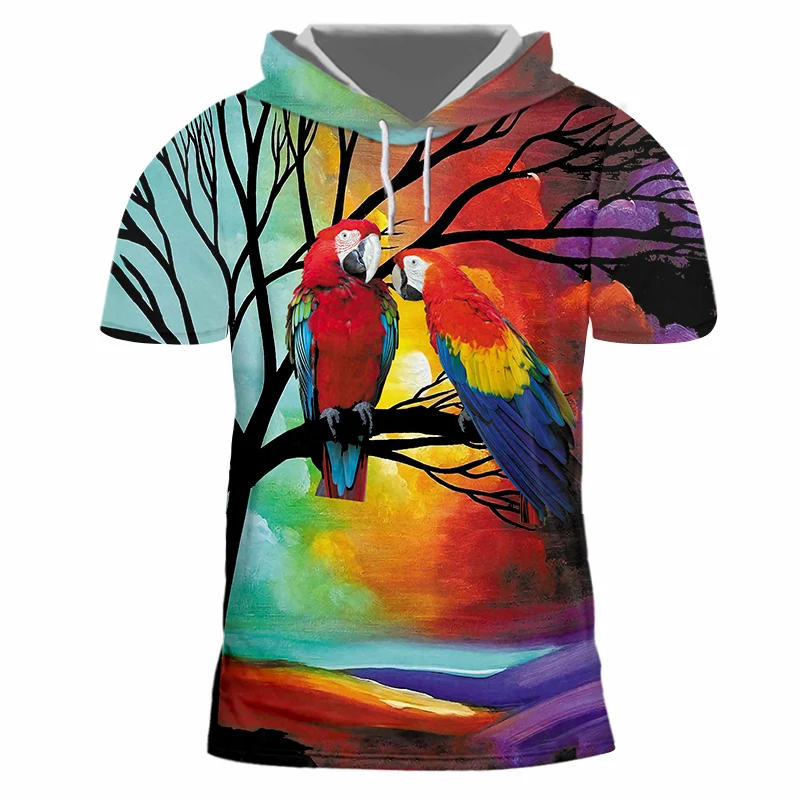 Мужские футболки UJWI новые милые летние с 3D-принтом Красного попугая разрешение 5XL