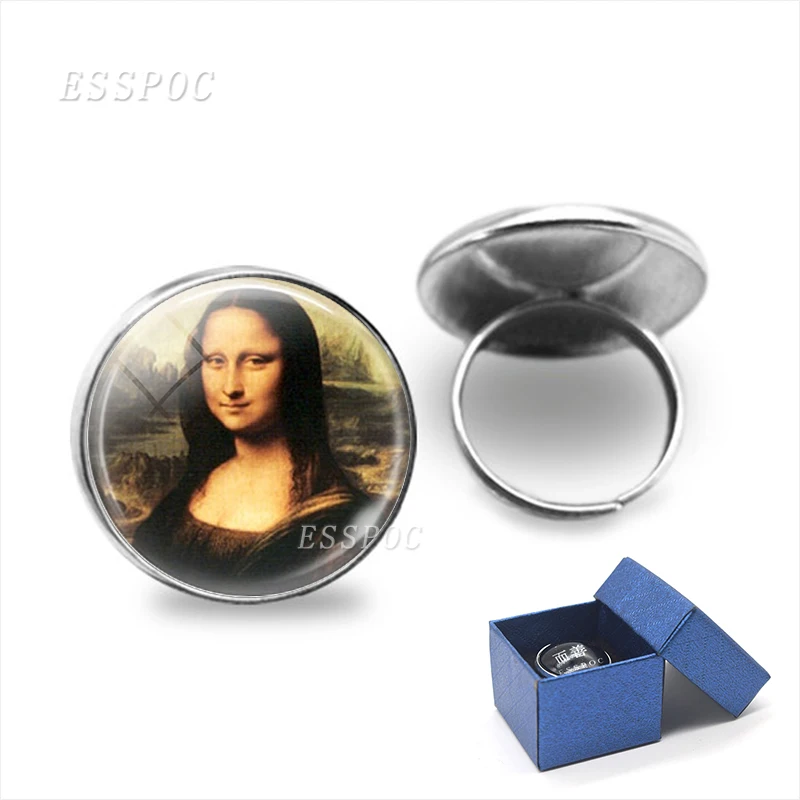 Mona Lisa Renaissance ретро кольца мужские серебряные стеклянные Кабошон Художественное кольцо с картинкой Mona Lisa ювелирные изделия