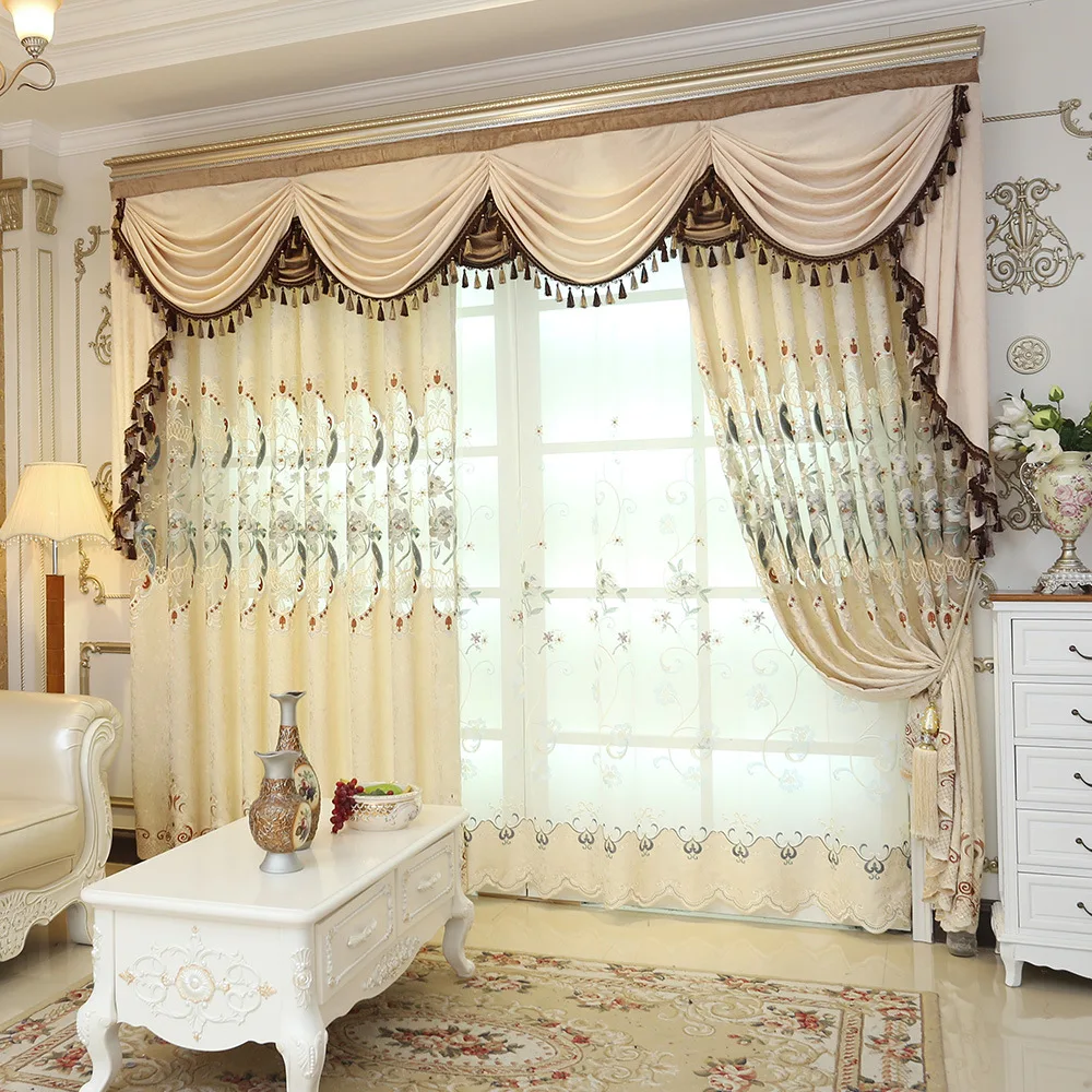 

Luxury European Embroidered Mosaic Curtains Custom Hollow Living Room Bedroom Balcony Valance Curtain Home Decor