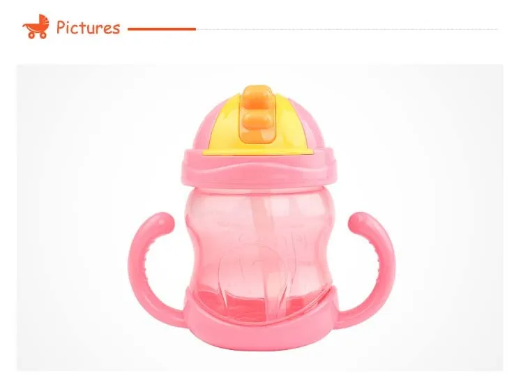 240ml Cute Baby Cups Kid Water Bottle Handle Children Learn Drinking Straw Sippy Training Cup copo com canudo 3 Colors | Мать и ребенок