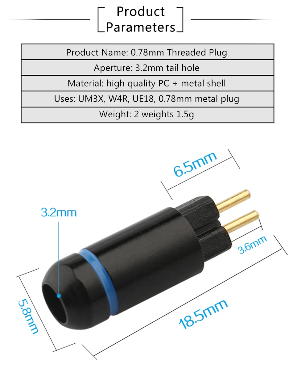 Разъем для акустического кабеля UM3X W4R UE18 Pin 0,78 мм металлический сборочный Разъем DIY HiFi аудио адаптер для наушников YS-255