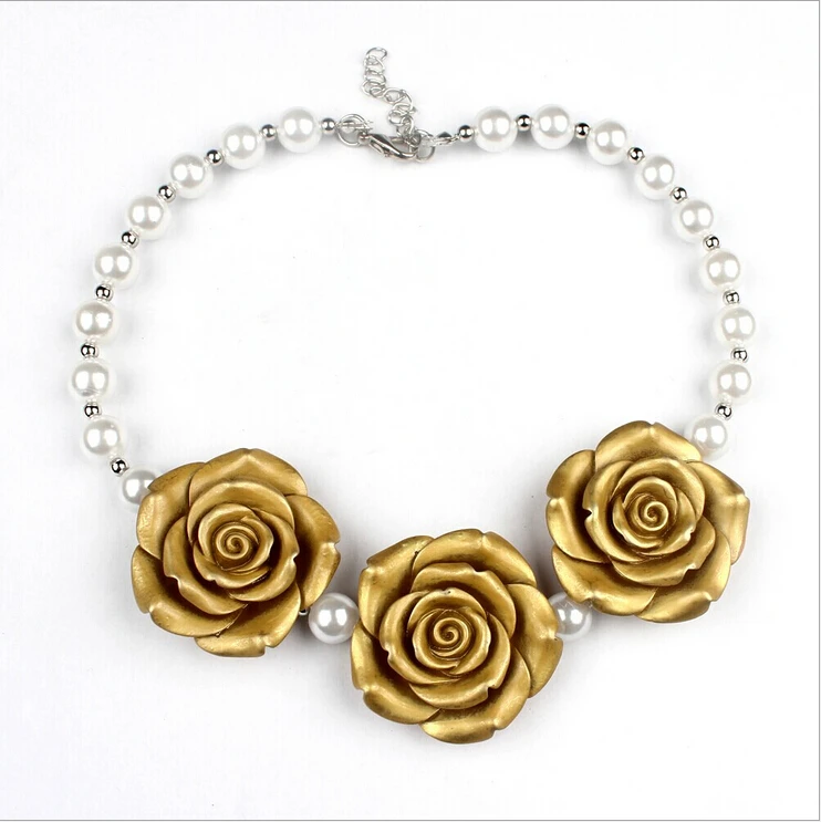 

wholesale 5PCS New Baby Gold Rose Flower Chunky Beads Necklace Girls Toddler Bubblegum Necklace Kids Jewelry