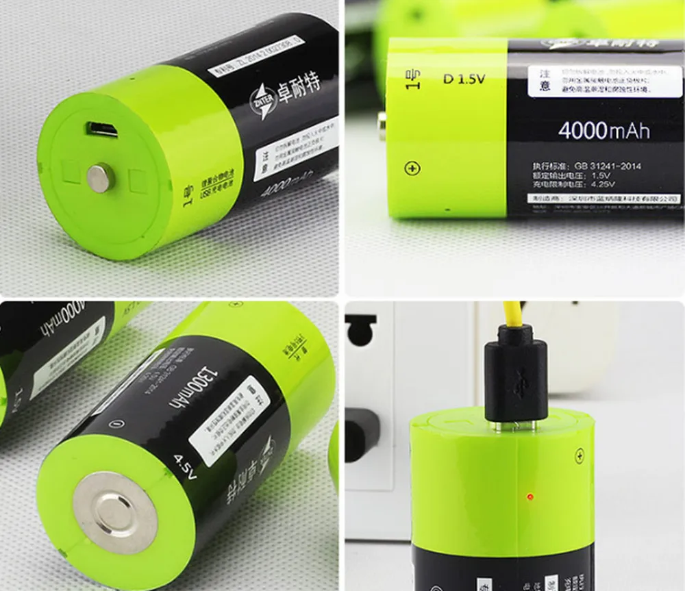 2 шт. горячая Распродажа аккумуляторная батарея ZNTER 1 5 В 4000 мА/ч Micro USB D Lipo LR20 +
