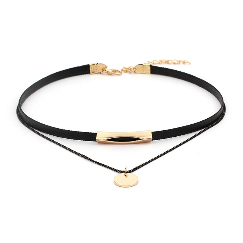 Simple Gold Coin Layered Choker Necklace For Women Multi Layer Black Chocker Necklaces collar collier femme colar bijoux | Украшения и