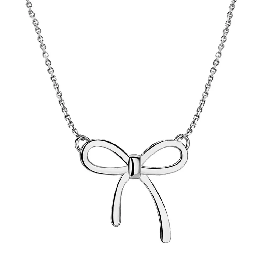 

Authentic 925 Sterling Silver Simple Bow Pendant Cross Chain Necklaces For Women Wedding Party Jewelry Gift