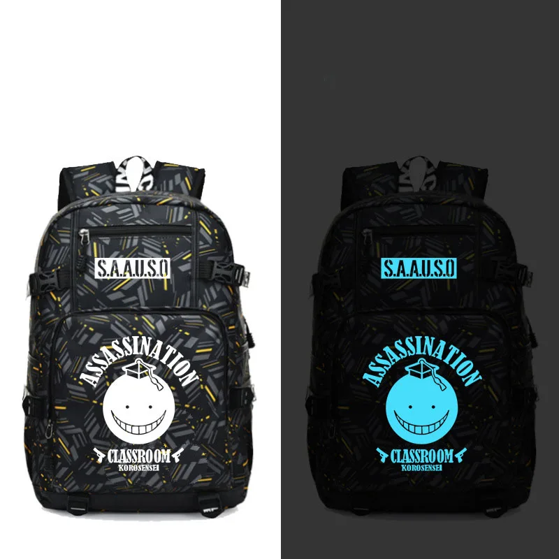 

Assassination Classroom Backpack Fashion Laptop Travel Backpack with USB port students Book School Bag Glow in the dark Luminous