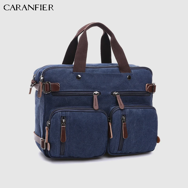 Blue CARANFIER мужской портфель бизнес холщовая двухслойная сумка-мессенджер многофункциональная Большая вместительная сумка для ноутбука двойная сумка через плечо - Цвет: Blue