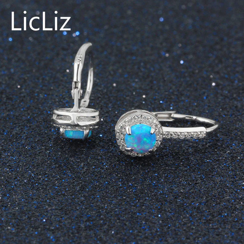 Женские серьги-кольца LicLiz 925 пробы серебряные серьги-обручи с Синим Опалом