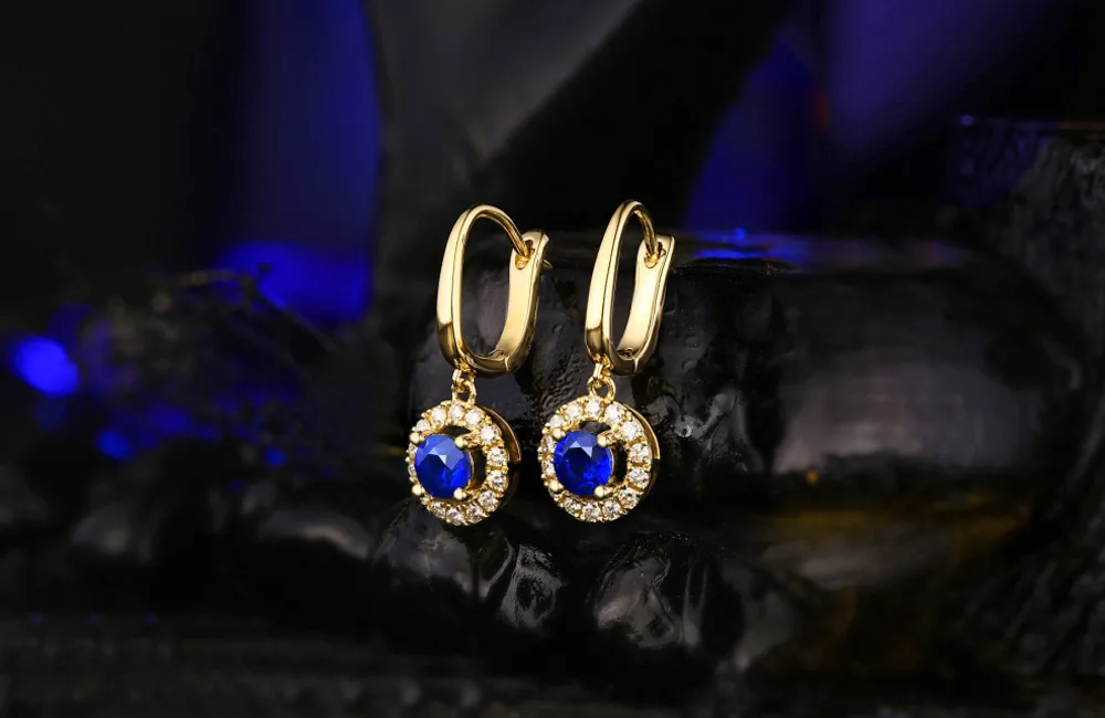 Unplated 14 K золото натуральный 0.83ct сапфиры& 0.28ct натуральные серьги с бриллиантами Caimao ювелирные изделия