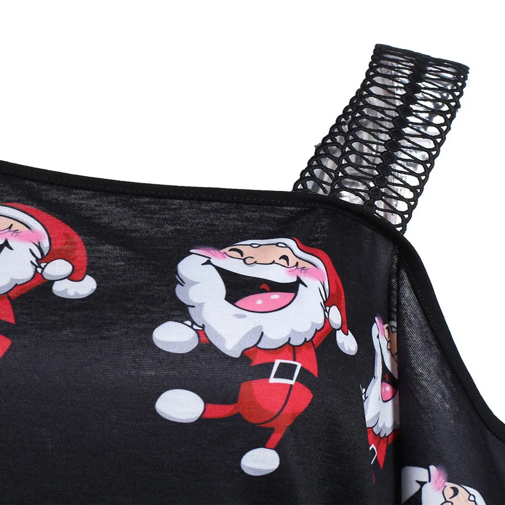 Женские топы и блузки с рождественским принтом длинным рукавом открытыми