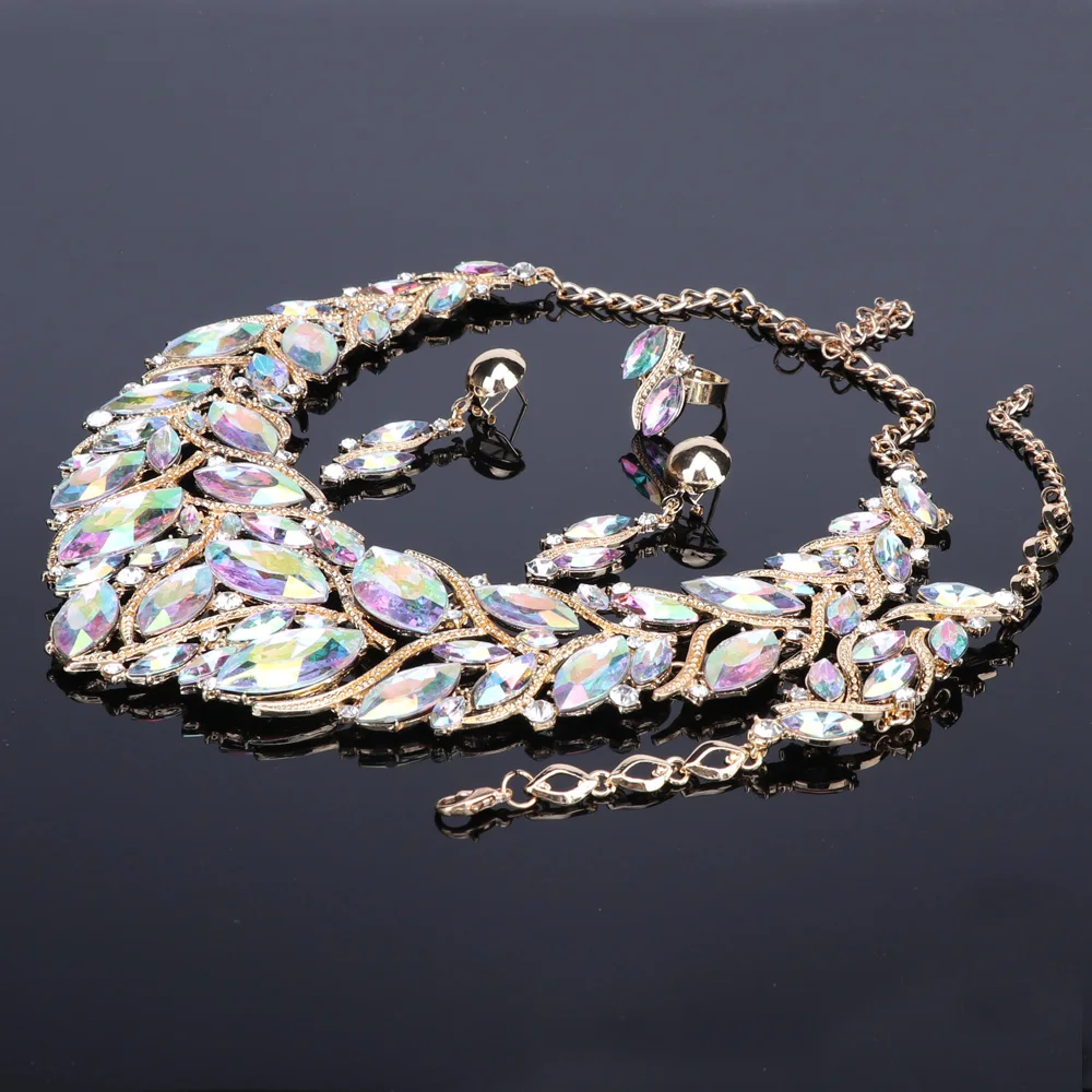 Модные свадебные комплекты ювелирных изделий свадебное ожерелье серьги браслет