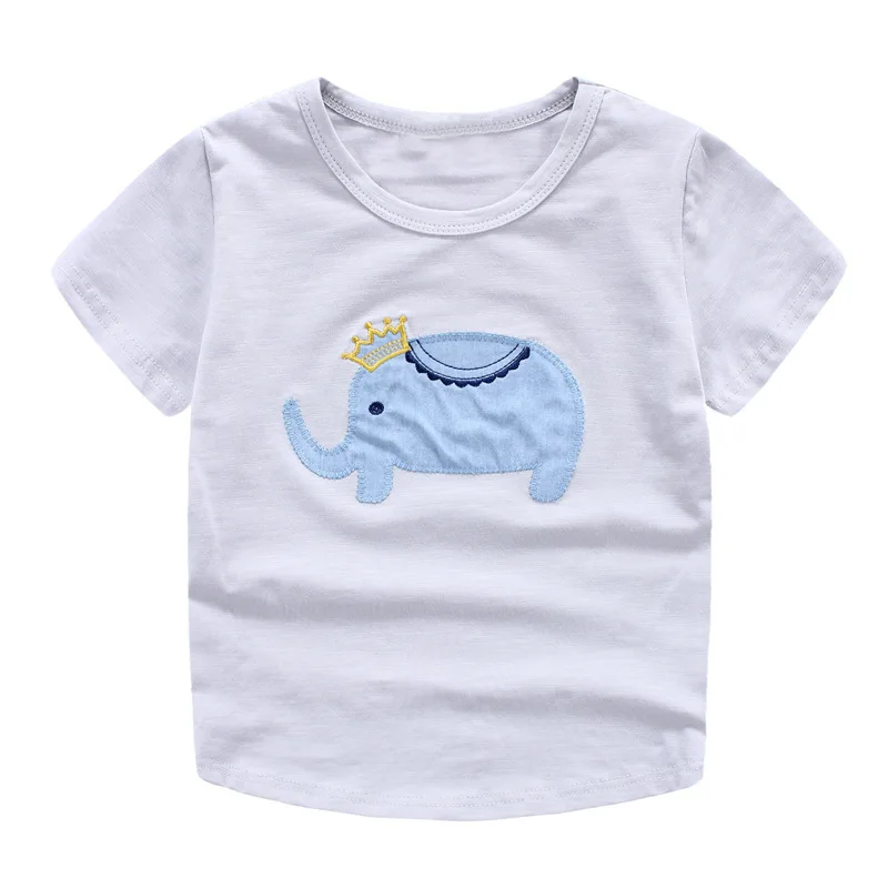 Футболка детская летняя из бамбукового хлопка с нашивками в виде слона|cartoon