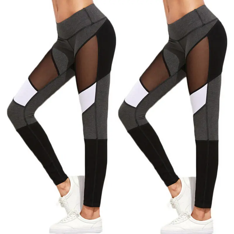 Женские леггинсы эластичные брюки длинные серого цвета в стиле пэчворк | Женская