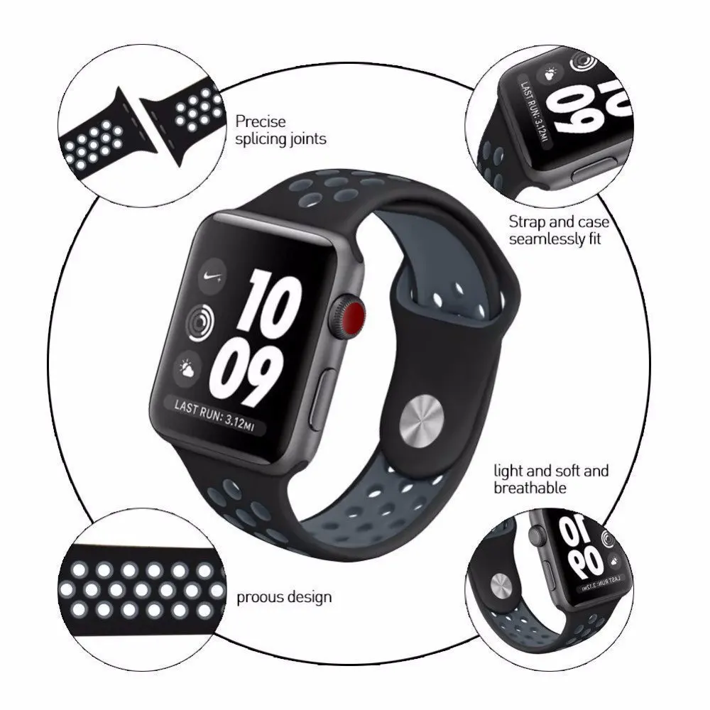 Спорт Силиконовый ремешок для Apple Watch группа 42 38 мм браслет на запястье часы iwatch Nike
