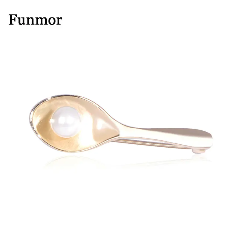 Женская брошь в форме ложки Funmor Медная с искусственным жемчугом украшение для