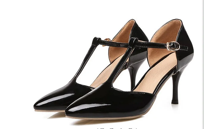 Модная женская обувь размера плюс (4 17) Лакированная кожа с ремешком в виде буквы т