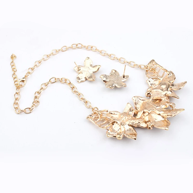 

Black Blue Purple White Gold Color Crystal Rhinestones Wedding Party Statement Flower Earring+Necklace Women Charm Jewelry Sets