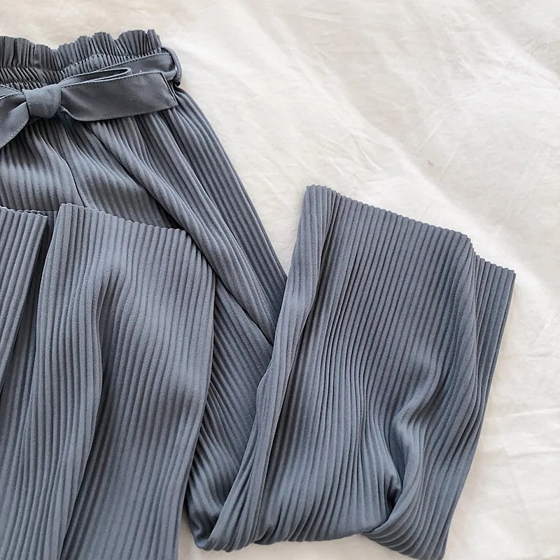 2019 корейские брюки женские спортивные плиссированные широкие Pantalon Chic Свободные