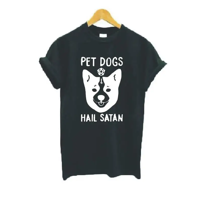 Домашние питомцы собаки с надписью Hail Satan Футболки принтами из мультфильмов