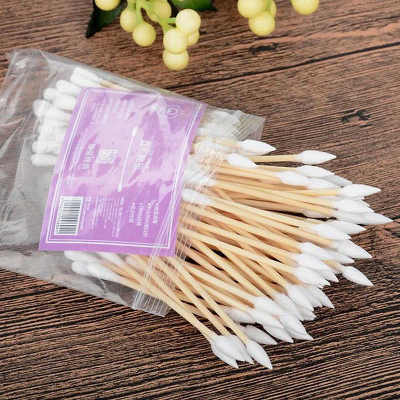 100pcs/ Pack Double Head Cotton Swab Women Makeup Cotton Buds Tip For Medical Wood Sticks Nose Ears Cleaning Tools