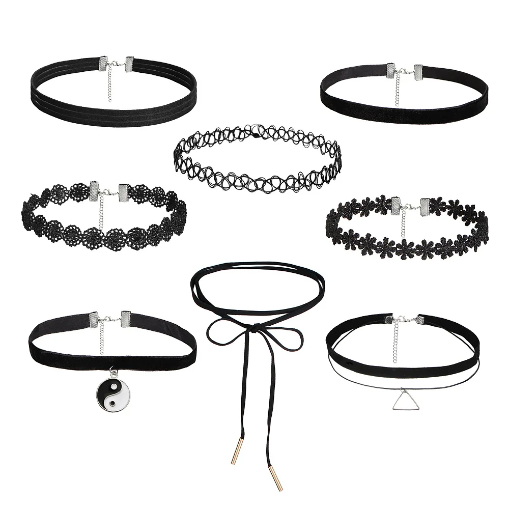8 Pcs/lot Yin Yang Tassel Pendant Necklace Vintage Velvet Lace Choker Necklaces for Women Fashion Girl Chocker Collares Jewelry | Украшения