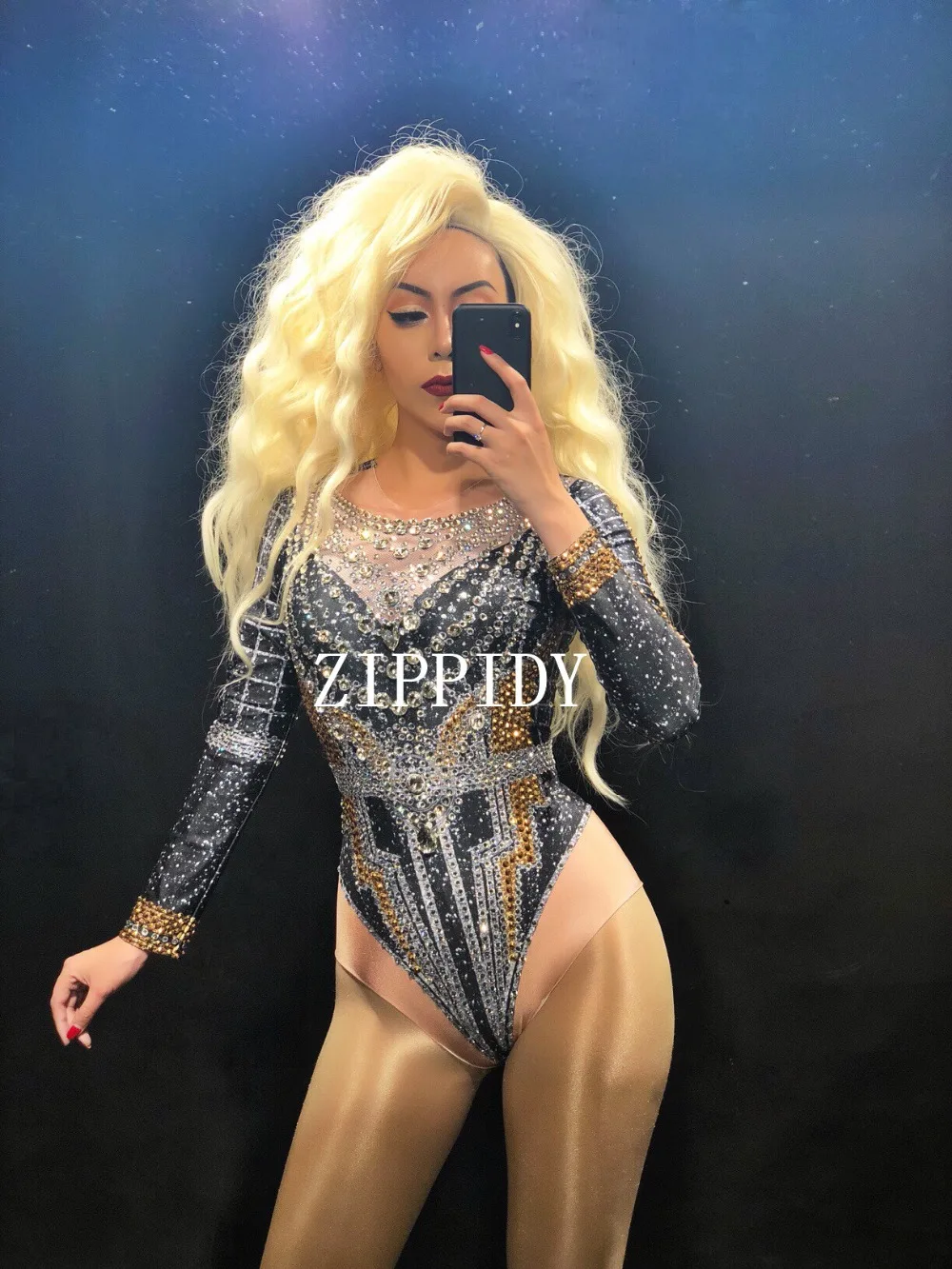 Sparkly Big Crystals Leotard Long Cloak Glasses Stones Bodysuit Performance Party Celebrate luxurious Shining Dance Costume