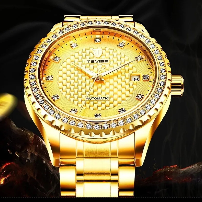 TEVISE Full Gold Clock Men Automatic Watch Luminous Stainless Steel Watchband Date Luxury Fashion New 2021 | Наручные часы
