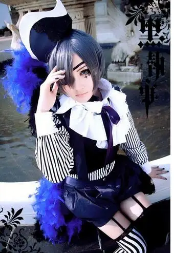 Аниме Kuroshitsuji Черный Дворецкий книга цирка Косплей Ciel Phantomhive косплей костюм полный набор с носок с надписью «Free» - Цвет: costume and wig