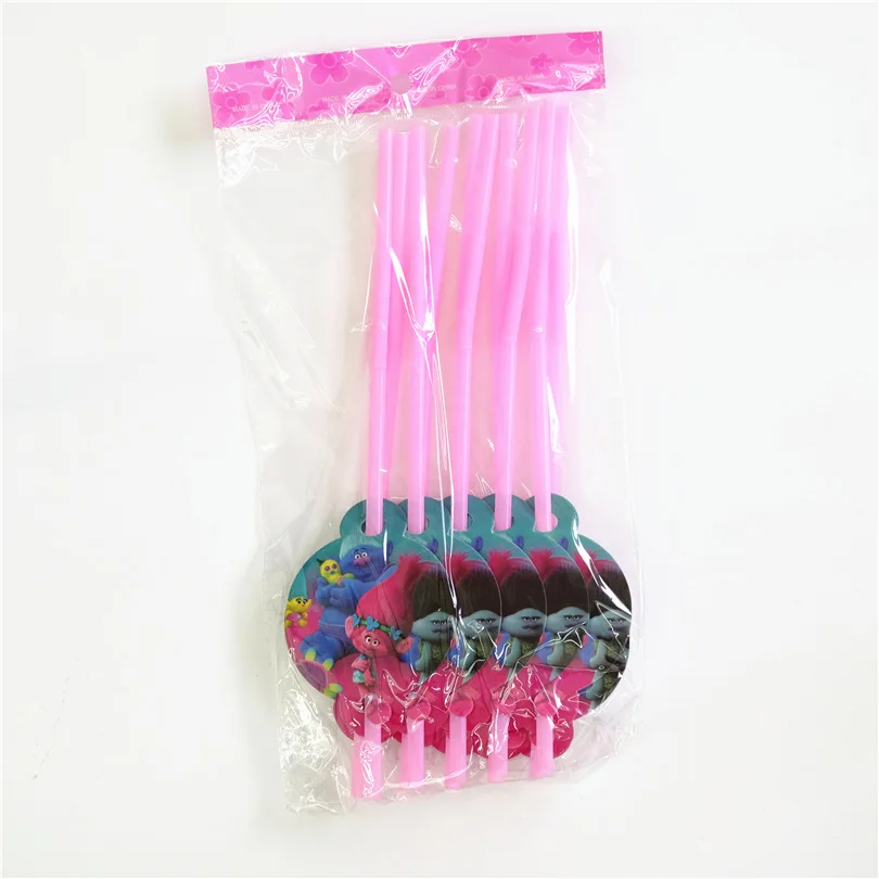 straws 10pcs Из мультфильма, популярная яркая детская одежда с рисунком персонажей мультфильма «тролли» с днем рождения детский праздничный костюм украшения бумажный стаканчик, тарелка коробка конфет соломинки Фольга шар Свадебные украшения пользу - Цвет: straws 10pcs