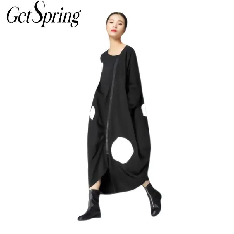 Женское асимметричное платье в горошек GETSRING винтажное свободное Осенние