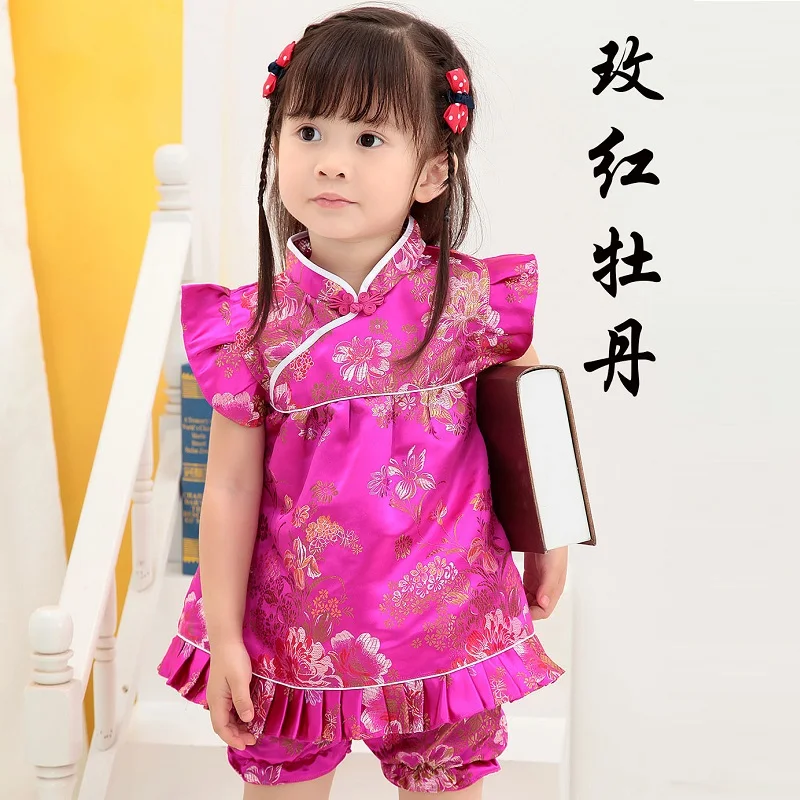 Новинка 2021 летние цветочные комплекты Qipao для детей новогодние китайские платья