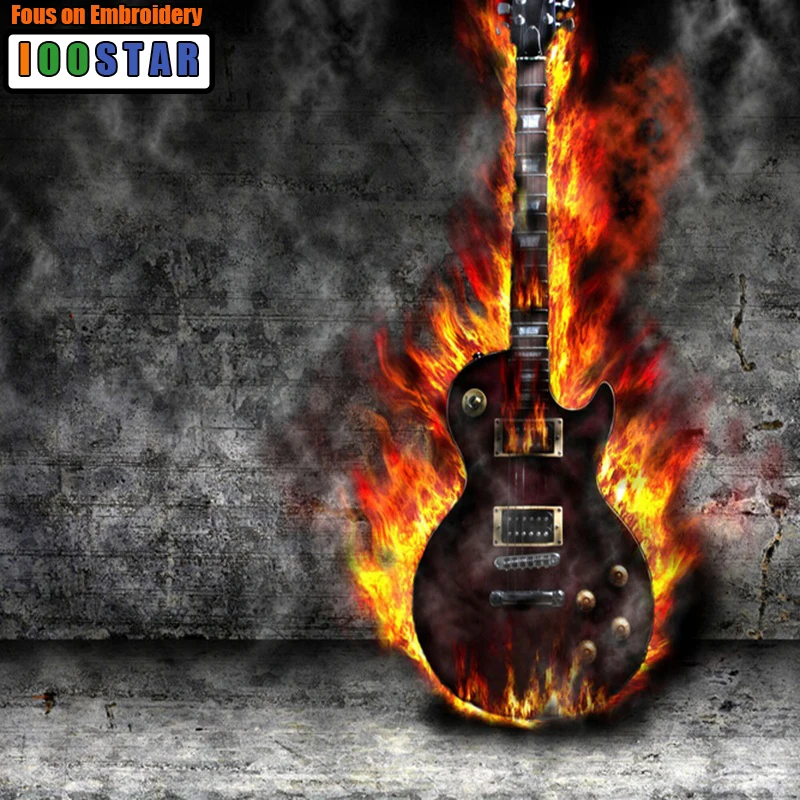 Горящая гитара полный сверло Алмазная вышивка круглые алмазы крестиком модные