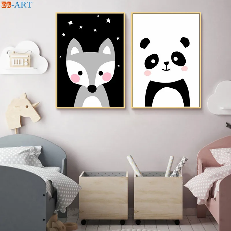Милый Постер с принтом лисы панды медведя детская картина рисунком животных