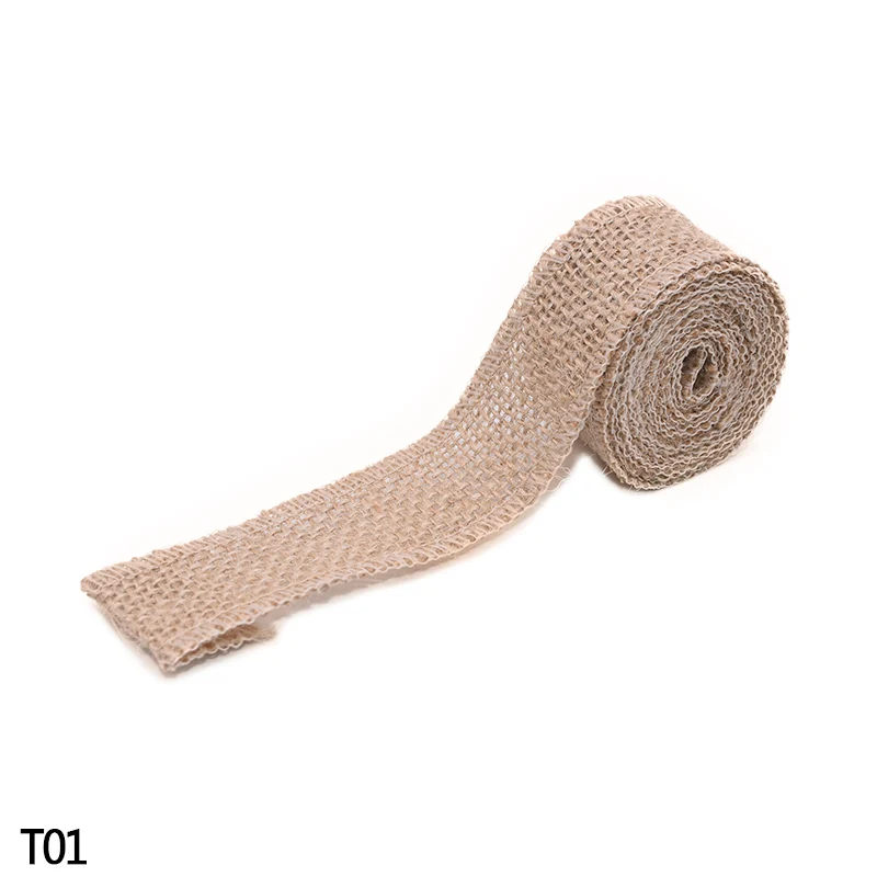 T01 3cm Натуральный джут мешковины Hessian рулоны деревенский для свадьбы DIY Decora Рождество Хэллоуин день рождения оберточная бумага для подарков с цветами вечерние принадлежности - Цвет: T01 3cm
