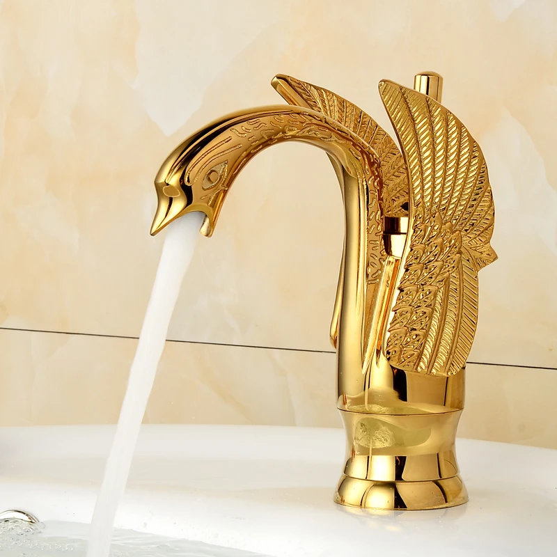 

Copper antique faucet Hot and cold basin Swan faucet European retro Washbasin faucet DC56