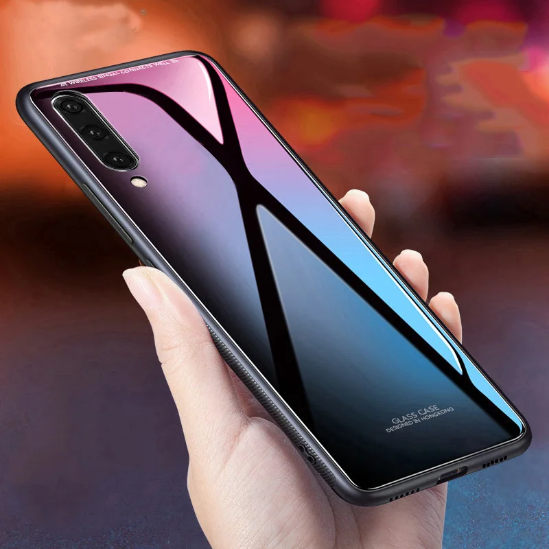 Стеклянный чехол для Samsung A50 из глянцевого закаленного стекла силиконовая рамка