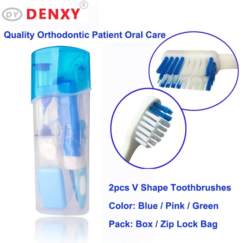 Denxy 6 коробок для здоровья, стоматологический ортодонтический Набор для путешествий, Ортодонтическая V зубная щетка, стоматологическое зеркало, уход за воском, стоматологический кронштейн