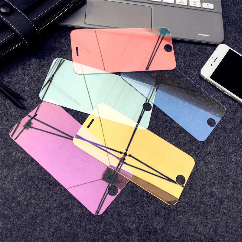 Роскошная цветная зеркальная защитная пленка для экрана для iPhone 6, 6 S, 7 Plus, XS Max, XR, 9 H, закаленное стекло для iPhone 7, 6, 6 S, 5, 5S, 5C, SE
