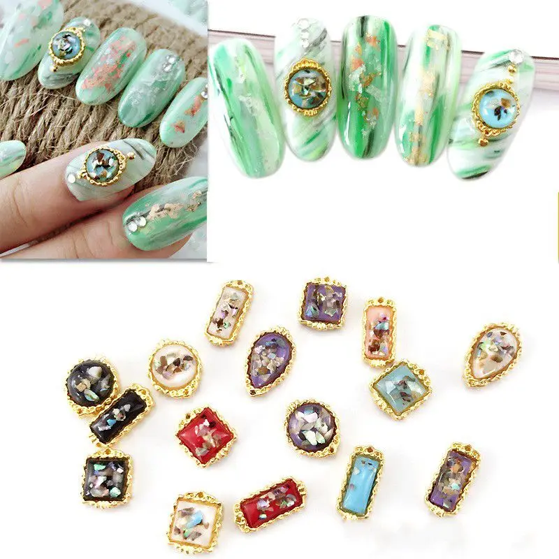 

200pcs Retro Nail Crystal Gold Frame Shell Design Nail Gems Rhinestone For 3D Nail Art Decorations Nail Crystal Charms #Q1