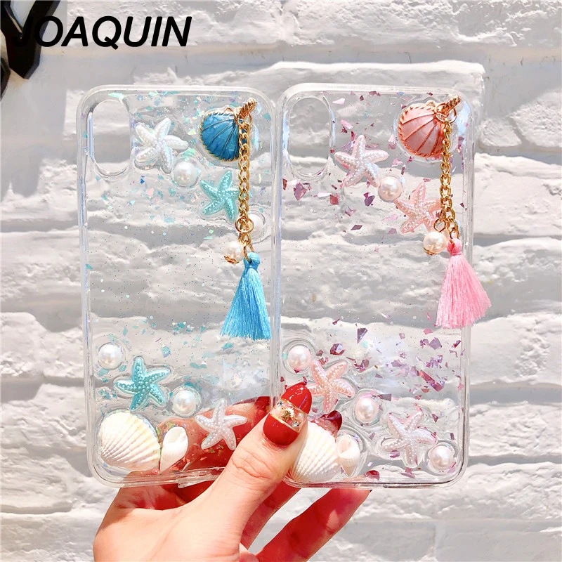 Beach Shell Starfish Phone Case for iPhone X Ocean Pearl Pendant Soft Candy color 3D Transparent 6 6s plus 7 8 |