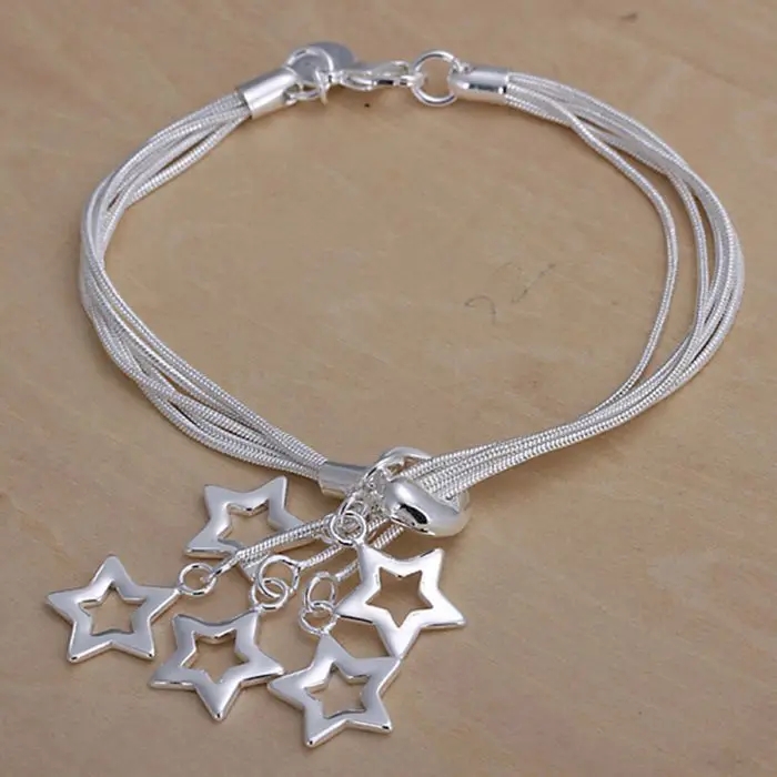 

Free shipping 925 jewelry silver plated jewelry bracelet fine fashion hollow star bracelet wholesale and retail SMTH153