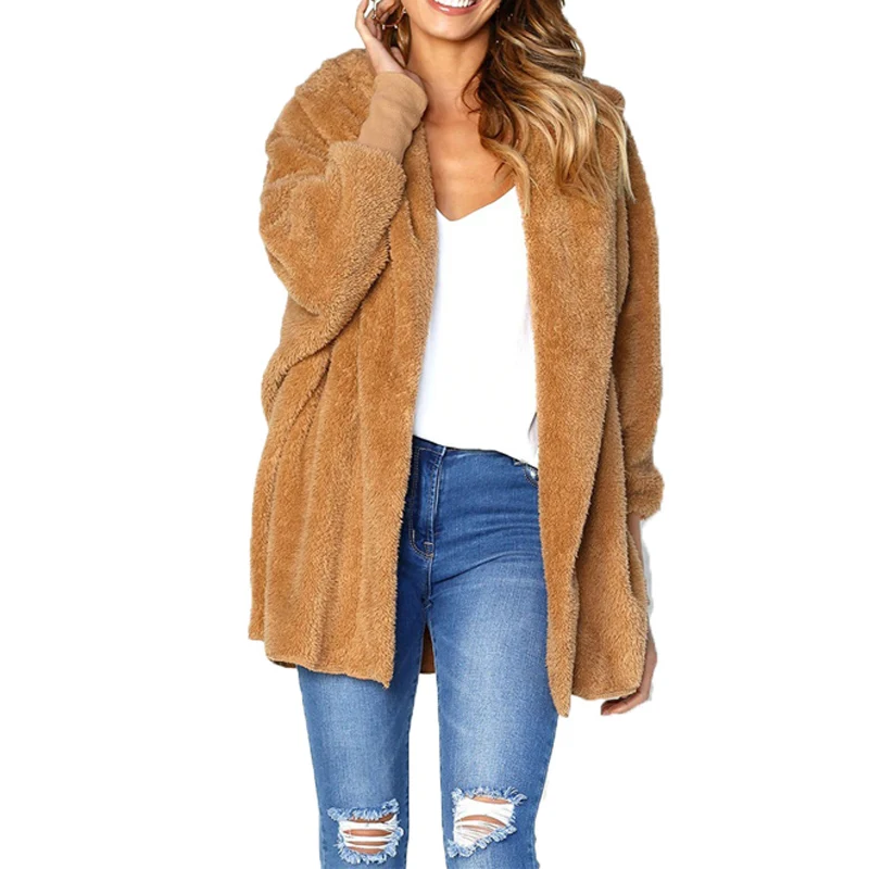 Женское флисовое пальто с длинным рукавом свободное пушистое утепленное