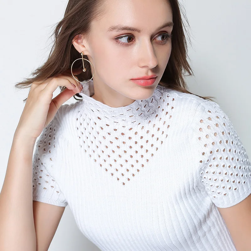 Новинка весна лето 2019 кашемировый свитер с коротким рукавом и круглым вырезом