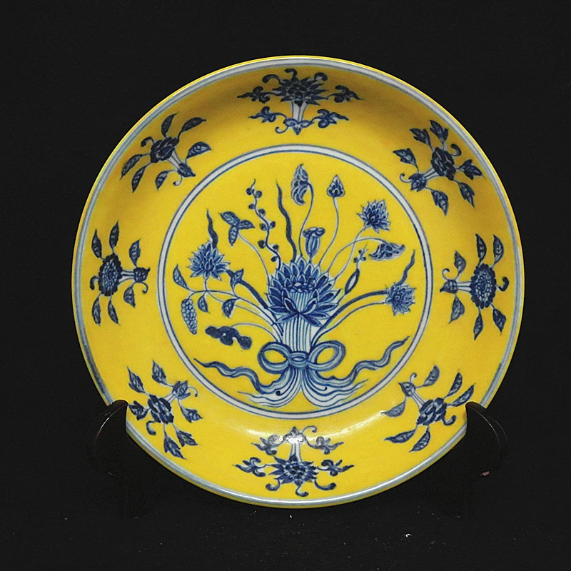 

Large Rare Xuande Yello Blue and White Lotus plate, Free shipping