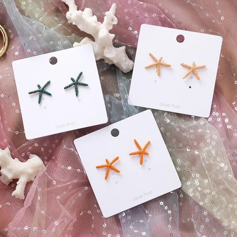 Starfish Stud Earrings Beautiful Sea Stars Earring Bohemian For Women Metal Imitation Marine Life Jewelry | Украшения и