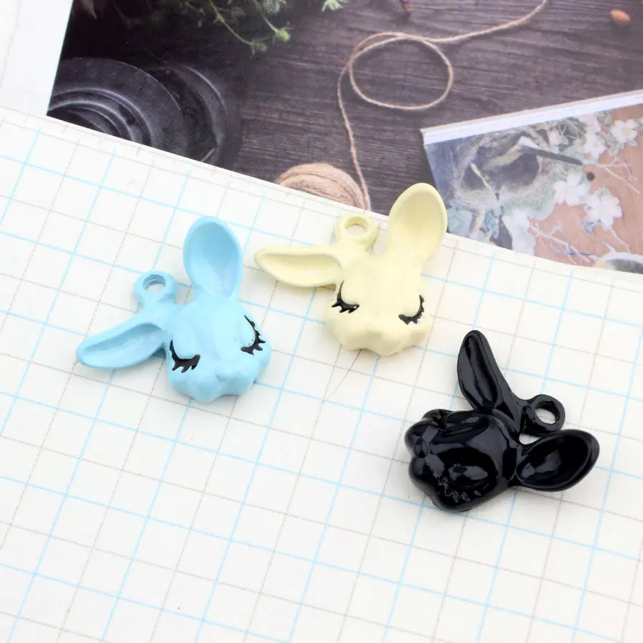 

New Design 50pcs/lot Alloy Spray painting Animals Cartoon Long ears Rabbits Heads Shape Metal Charms Diy Jewelry Pendant Locket